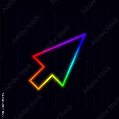 Cursor icon, neon rainbow visuals, gradient mesh graphics.