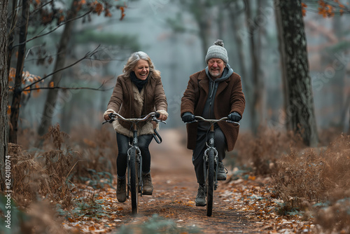 Autumn cycling duo on a peaceful trail