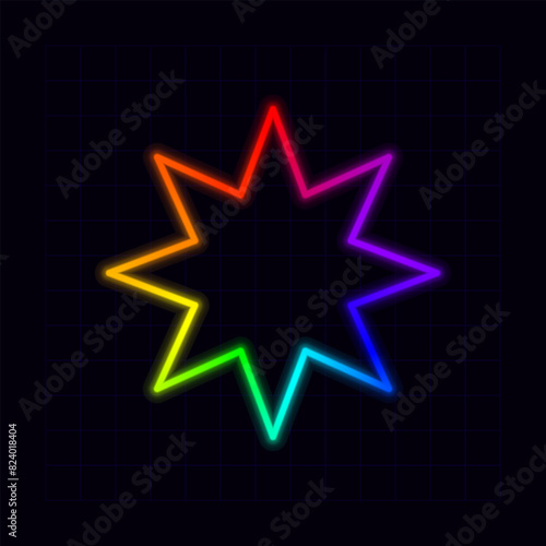 8-point star icon, neon rainbow visuals.