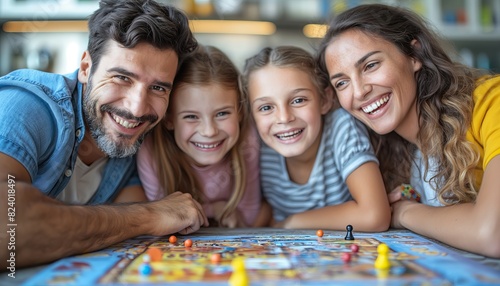 Engaged family playing board game