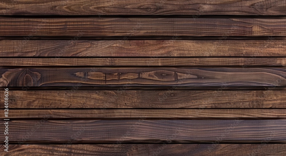 Fototapeta premium Dark brown wood texture, horizontal lines, seamless pattern, ultra realistic photography in the style of an ultra realistic photograph