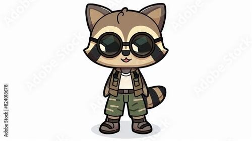   A cartoon raccoon in a pilot's uniform and goggles, set against a white backdrop © Nadia