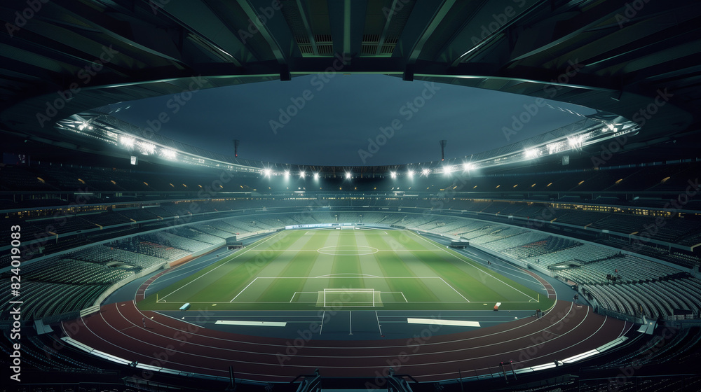 Empty Stadium With Green Field and Lights Empty Stadium With Green Field and Lights