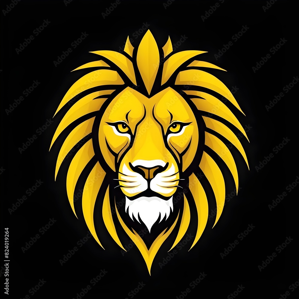 lion head yellow on black background with stylish fur in prideful style