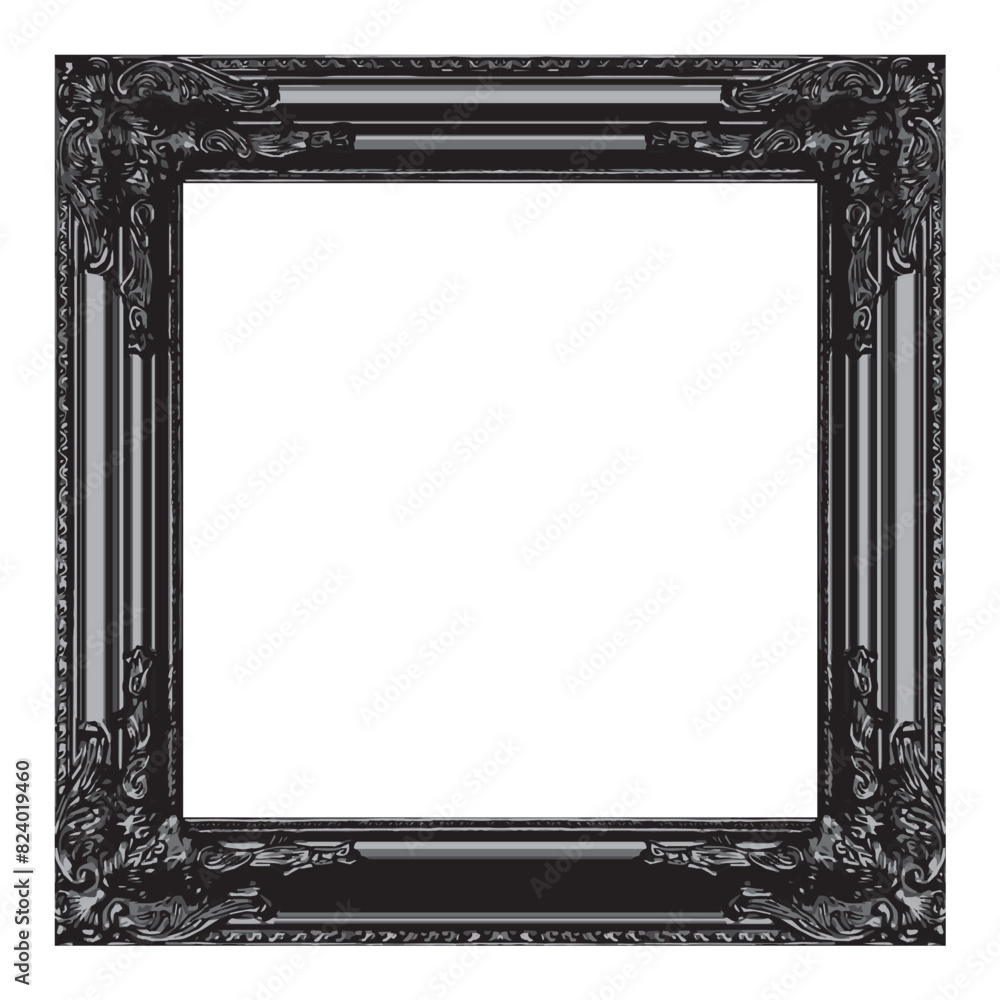 ornate glossy black square picture painting frame template vector transparent background