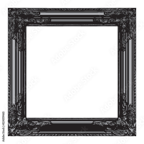 ornate glossy black square picture painting frame  template vector transparent background