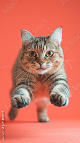 A cat in a jump directs its gaze into the lens © ЮРИЙ ПОЗДНИКОВ