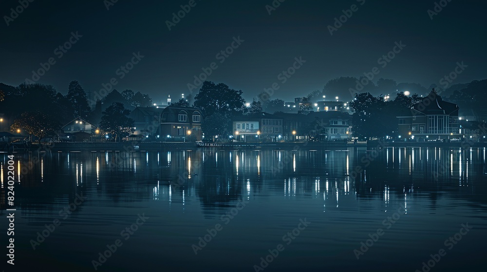 Night City Lights Reflecting on Waterfront Skyline Night City Lights Reflecting on Waterfront Skyline