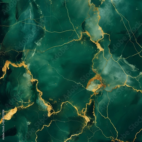 A vibrant abstract marble texture with streaks of gold lightning across a dark emerald green background  suggesting a luxurious  untamed natural energy.