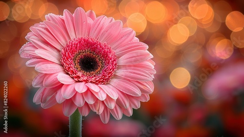 A close-up of a pink flower with a blurry bokeh of lights in the foreground and background