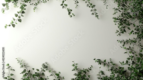 white wall background with leaves, blank background for text