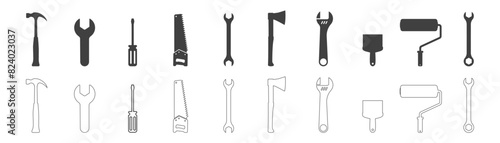 set of tools icons on white background