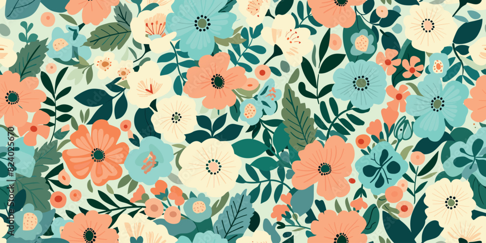 Seamless pattern with pastel peach floral, soft hues, nature's beauty, elegant strokes, enchanting visual scrapbooking paper. Abstract trendy spring, summer dress print. Hand drawn flat wildflowers Seamless pattern with pastel peach floral, soft hues, nature's beauty, elegant strokes, enchanting visual scrapbooking paper. Abstract trendy spring, summer dress print. Hand drawn flat wildflowers