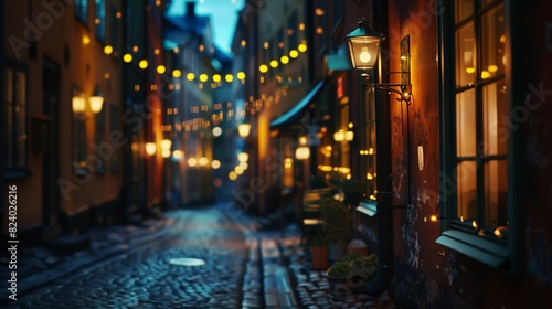 Cozy Street with Warm Lighting at Night