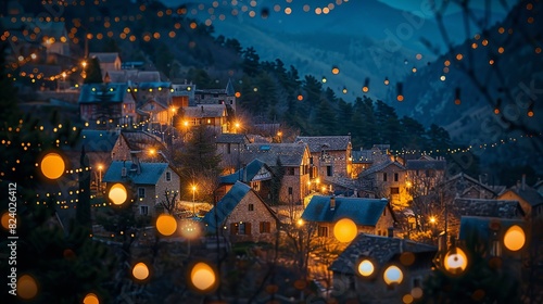 Mountain Village Illuminated at Night