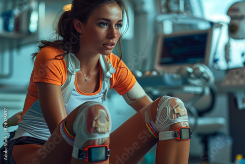 A person undergoing physical therapy to rehabilitate injured muscles and regain strength and mobility. Concept of rehabilitation and physical recovery. Generative Ai. photo