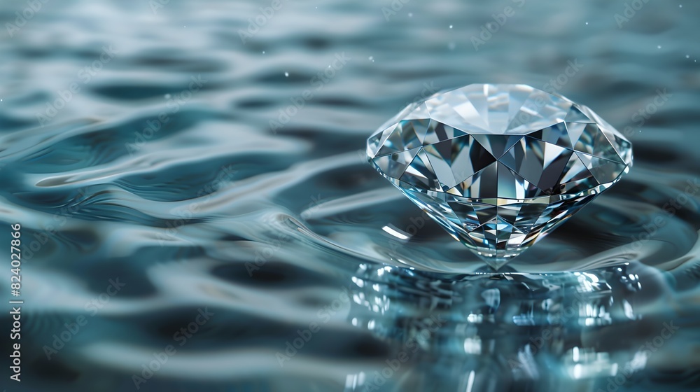 Sparkling diamond floating on a serene water surface. Beautiful jewel on ripple effect. AI Sparkling diamond floating on a serene water surface. Beautiful jewel on ripple effect. AI