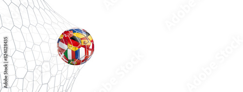 BALLON DE FOOTBALL AVEC DRAPEAUX EUROPÉENS DANS LE FILET