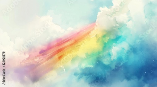 Watercolor painting of an ethereal rainbow dissolving into a cloud, soft, dreamy textures realistic