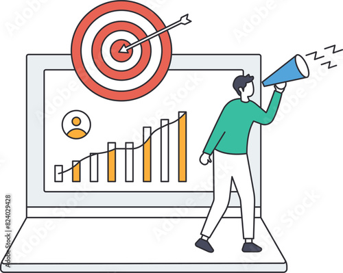 Targeted Marketing and plan to overcome difficulty or obstacle to reach goal or target, team brainstorm or competitor analysis, business success concept,
