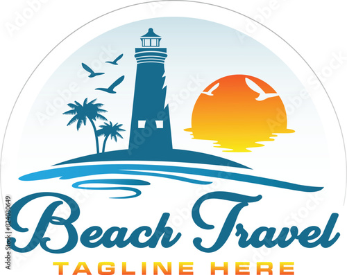 summer beach travel property logo design vector