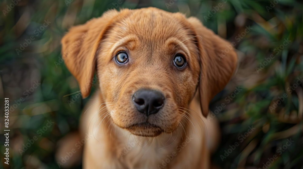 Describe a playful puppy learning basic commands like sit, stay, and come in a lively backyard setting, Close up Describe a playful puppy learning basic commands like sit, stay, and come in a lively backyard setting, Close up