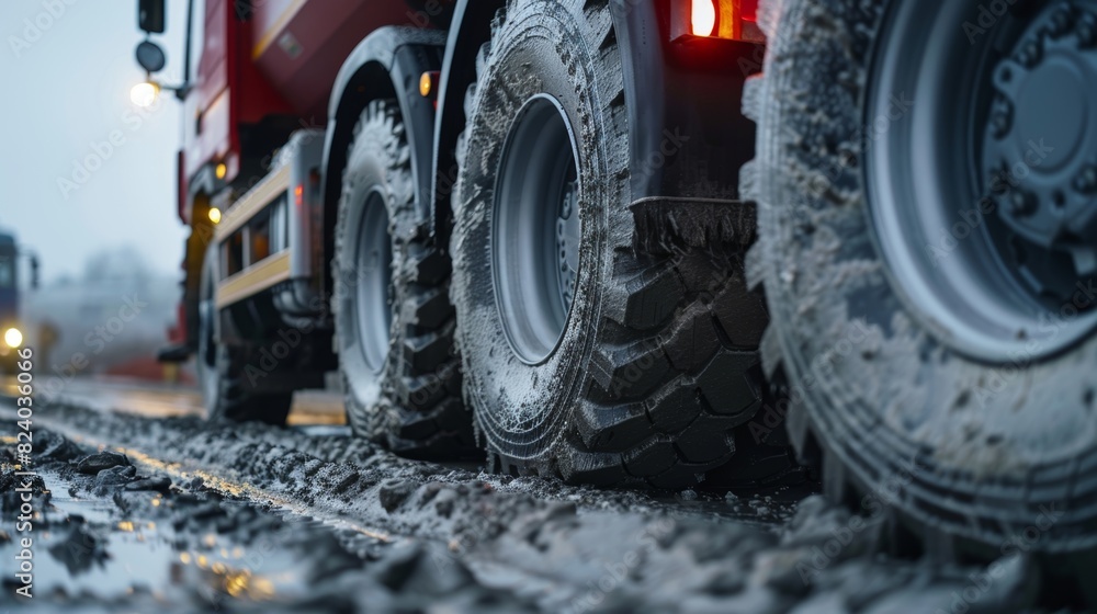 A truck equipped with a smart tire pressure monitoring system improving fuel efficiency and reducing the risk of tirerelated accidents on busy construction sites. A truck equipped with a smart tire pressure monitoring system improving fuel efficiency and reducing the risk of tirerelated accidents on busy construction sites.
