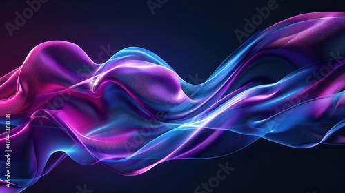 Fluid colorful holographic wave on purple background. AI generated image