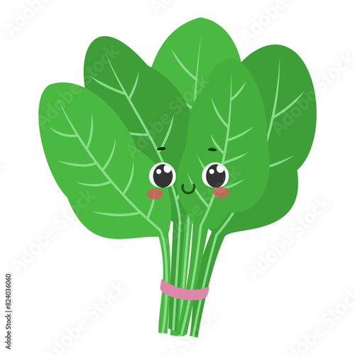Cute smiling spinach cartoon character vector illustration isolated 