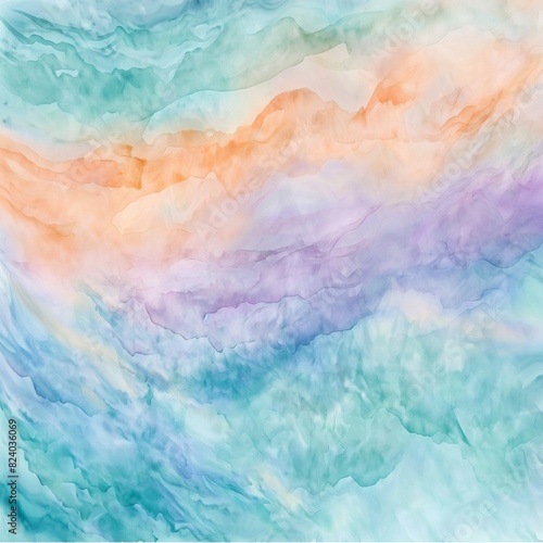 An abstract watercolor background where flowing washes of aquamarine, peach, and lavender suggest the delicate colors of a reef, teeming with life beneath the ocean's surface.