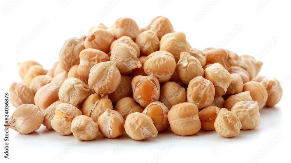 Isolated white background featuring uncooked chickpeas Isolated white background featuring uncooked chickpeas