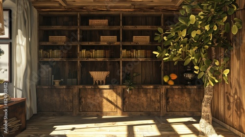 wood storage shelves and cabinet - generative ai realistic