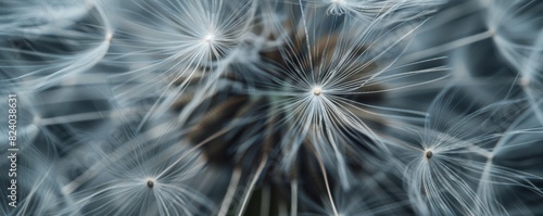 Close-up of dandelion seeds with dark background. Macro shot for design and print.