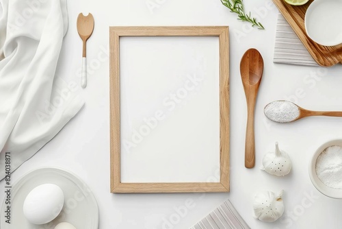 elegant menu frame mockup on white table top view food photography