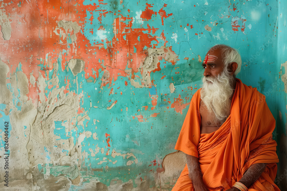 Obraz premium Portrait Photo of a Hindu Monk, Brahman, Generative AI