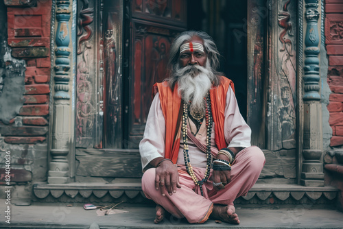 Portrait Photo of a Hindu Monk, Brahman, Generative AI