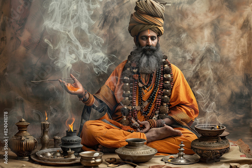 Portrait Photo of a Hindu Monk, Brahman, Generative AI photo