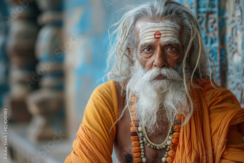 Portrait Photo of a Hindu Monk, Brahman, Generative AI