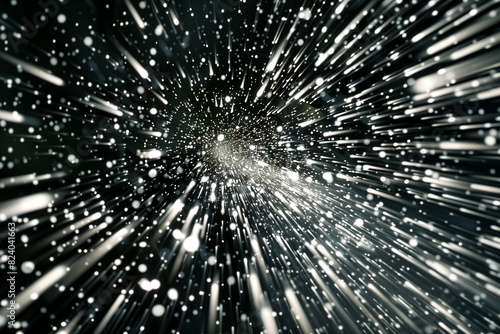 white light line through dark background, hyper speed warp in space. 3d Render illustration © Dennis