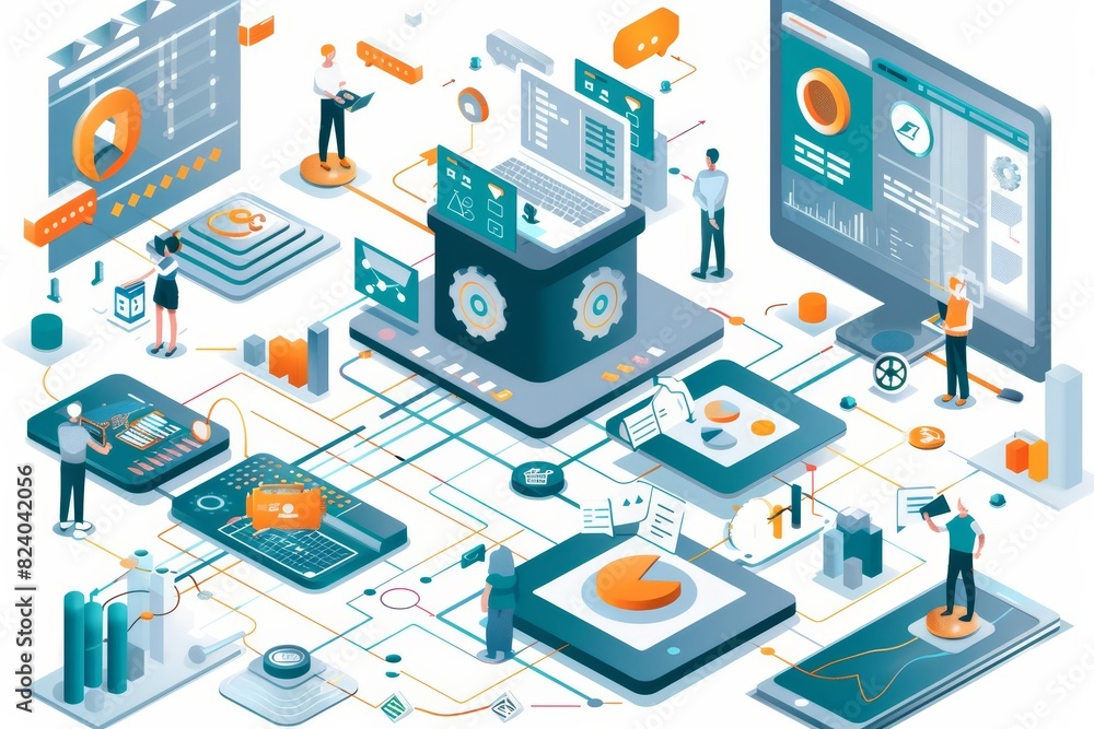 Business illustration of operational scalability in a digital marketing context, featuring automated systems and tools Business illustration of operational scalability in a digital marketing context, featuring automated systems and tools
