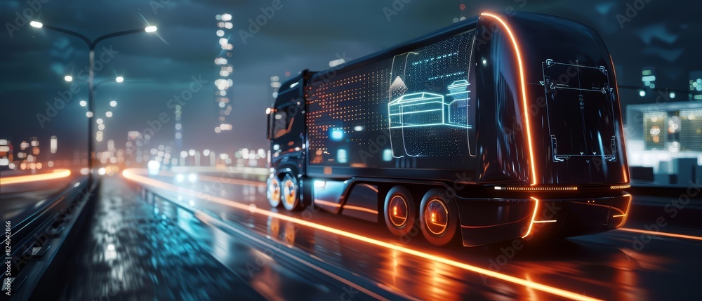 Closeup of a futuristic truck with a sleek Closeup of a futuristic truck with a sleek