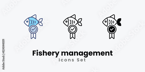 Fishery management Icons set thin line and glyph vector icon illustration