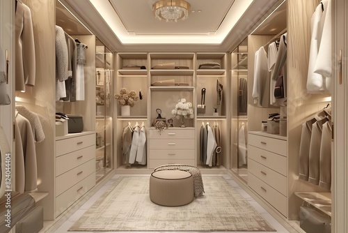 elegant walkin closet interior with stylish storage solutions and chic decor 3d illustration photo