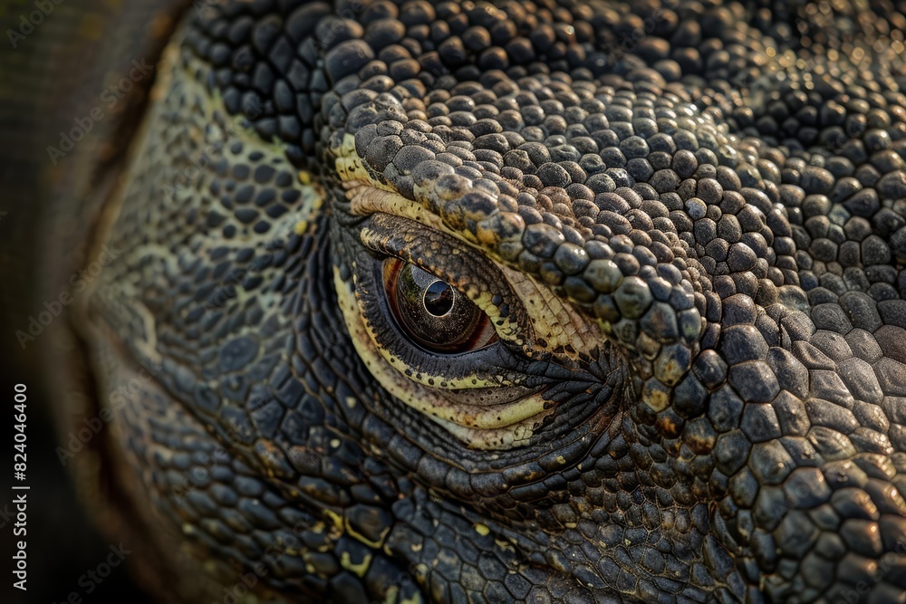 Fototapeta premium On the sunbaked islands, the komodo dragon basked, its ancient eyes holding secrets of a time beyond comprehension