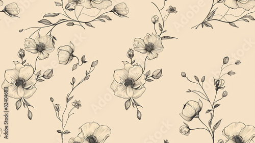 Repeat the pattern of delicate floral tattoos on a beige background