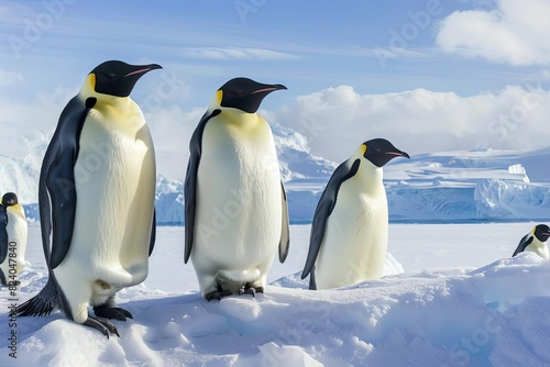 emperor penguins on ice shelf antarctica panoramic composite landscape photo