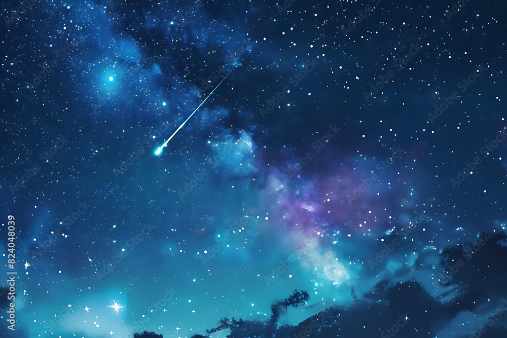 A spectacular shooting star streaks across a night sky filled with twinkling stars and cosmic wonders A spectacular shooting star streaks across a night sky filled with twinkling stars and cosmic wonders