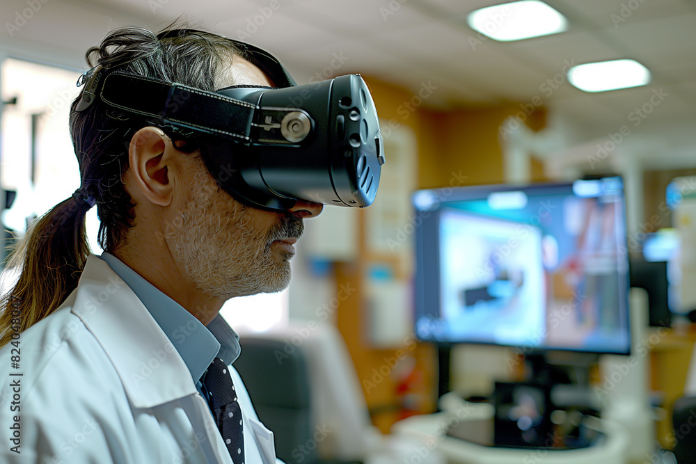 Ophthalmologist in Lab Coat Using Virtual Reality Headset Ophthalmologist in Lab Coat Using Virtual Reality Headset
