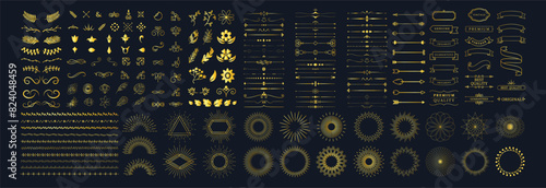 Vintage gold decorative lines collection. Calligraphic design elements . Decorative swirls or scrolls, vintage frames , flourishes, labels and dividers