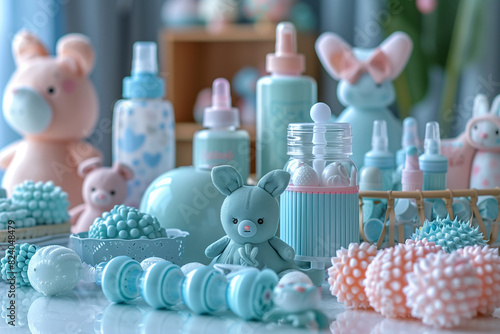 Close Up of Many Baby Items on a Table photo